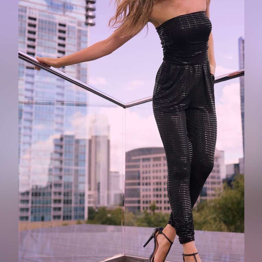 Strapless Jumpsuit shimmery sequins Black